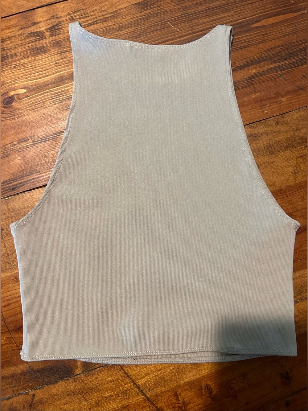 Zara Neutral Ribbed Cropped Tank Top - Green & Khaki - Picture 3 of 3
